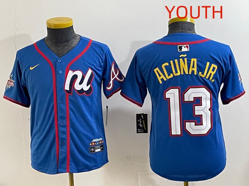 Youth 2025 Atlanta Braves 13 Acuna jr Blue All star Nike MLB Jersey style 4